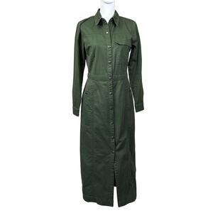 Loft green twill maxi shirtdress, safari style, utility, military style, casual